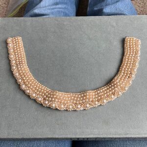VTG Faux Pearl Beaded Collar Necklace Champagne Mid Century 14”